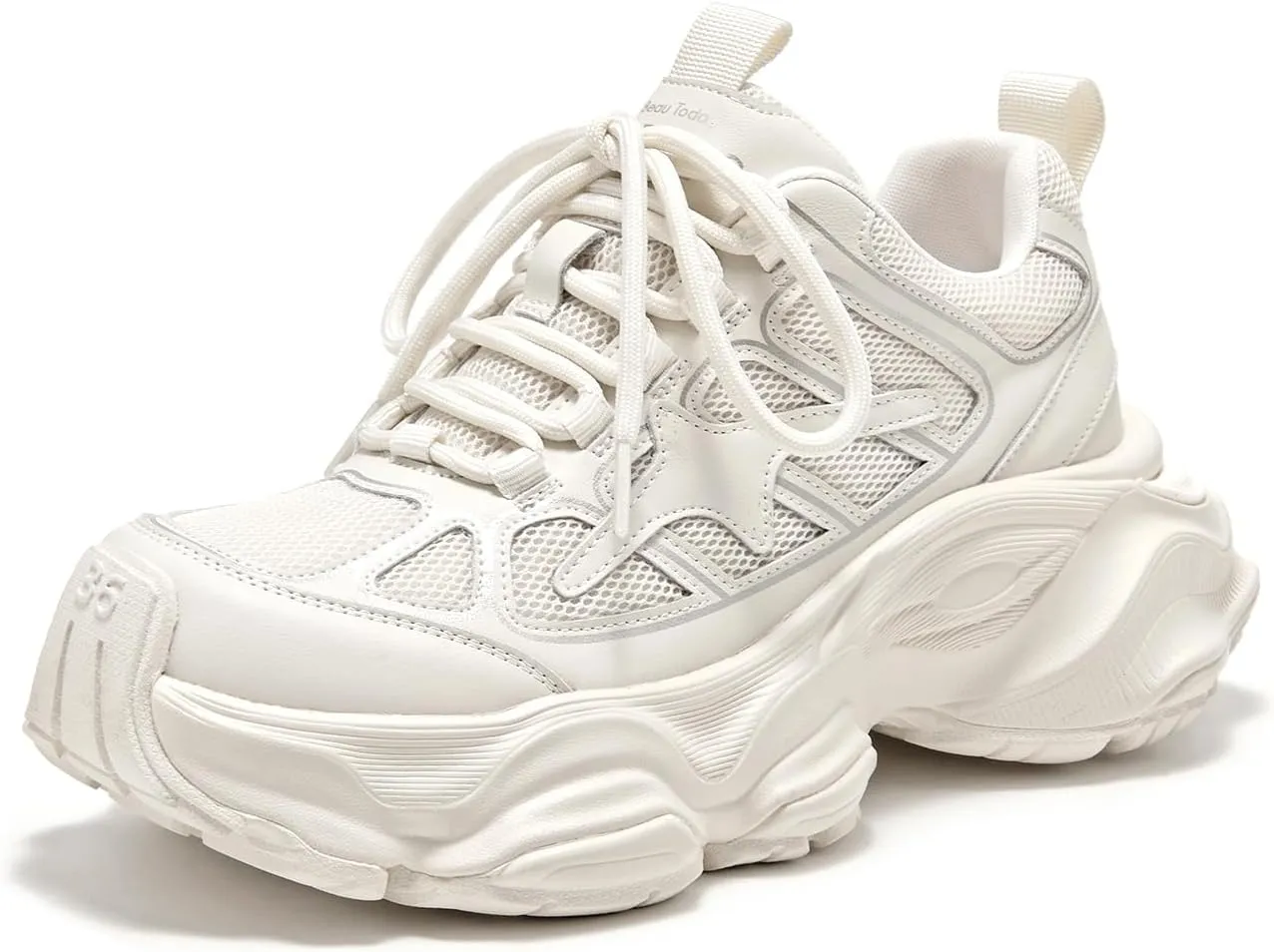BEAU TODAY Womens Chunky Sneakers,Fashion Sneakers for Women,Lace-up Air Mesh Chunky Walking Tennis Shoes Treny Dad Sneakers