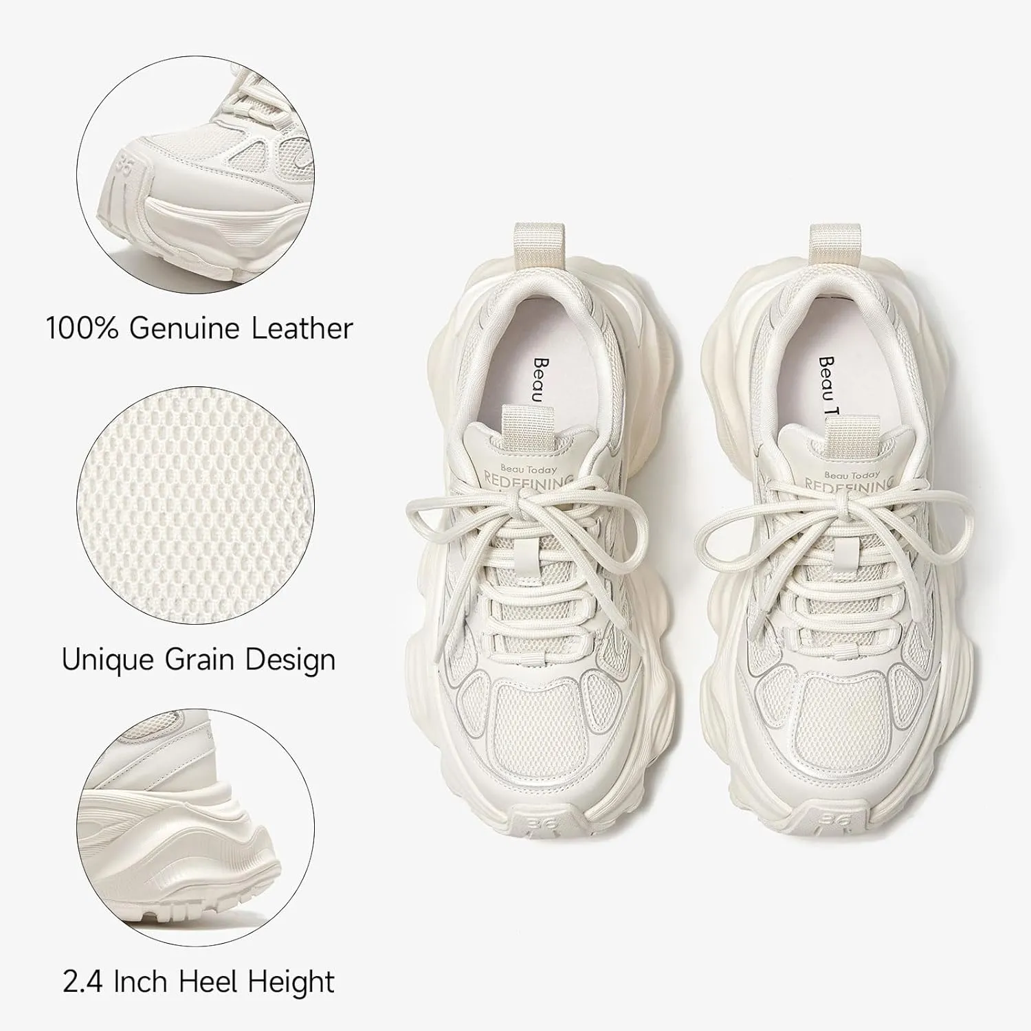 BEAU TODAY Womens Chunky Sneakers,Fashion Sneakers for Women,Lace-up Air Mesh Chunky Walking Tennis Shoes Treny Dad Sneakers
