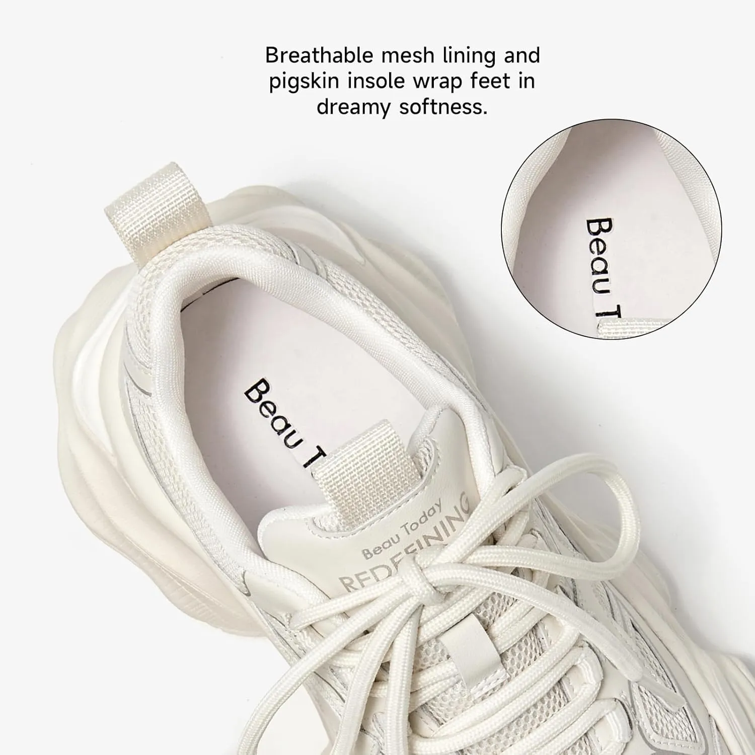 BEAU TODAY Womens Chunky Sneakers,Fashion Sneakers for Women,Lace-up Air Mesh Chunky Walking Tennis Shoes Treny Dad Sneakers