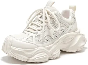BEAU TODAY Womens Chunky Sneakers,Fashion Sneakers for Women,Lace-up Air Mesh Chunky Walking Tennis Shoes Treny Dad Sneakers