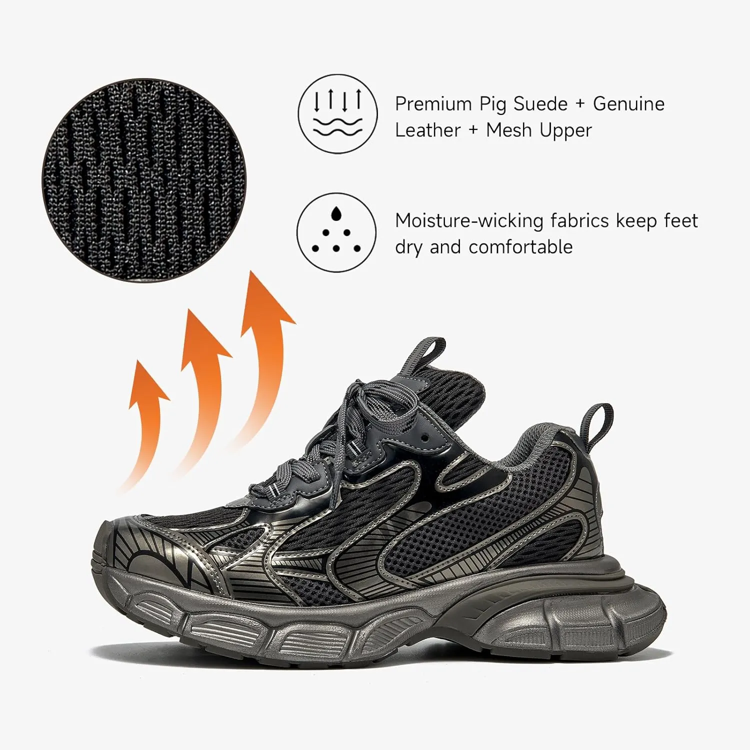 BEAU TODAY Womens Chunky Sneakers,Fashion Sneakers for Women,Lace-up Air Mesh Chunky Walking Tennis Shoes Treny Dad Sneakers