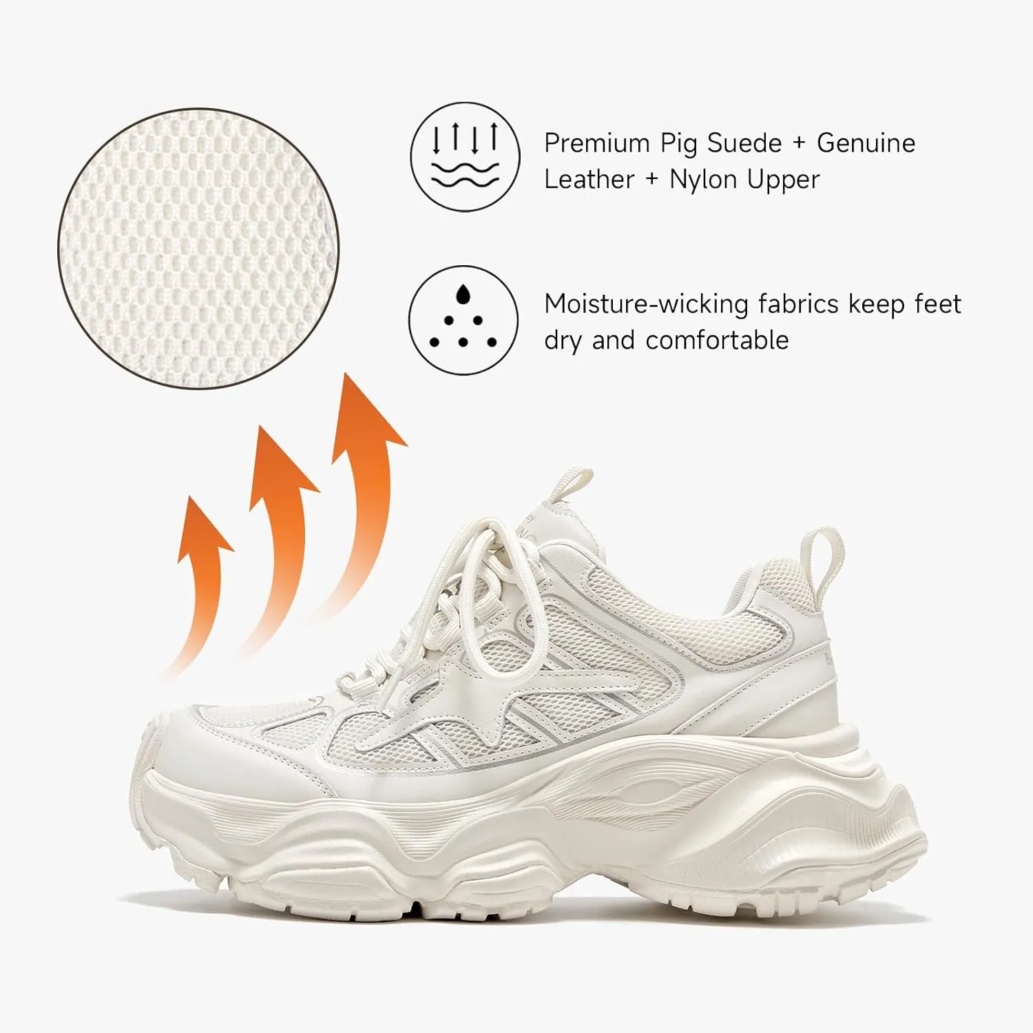 BEAU TODAY Womens Chunky Sneakers,Fashion Sneakers for Women,Lace-up Air Mesh Chunky Walking Tennis Shoes Treny Dad Sneakers