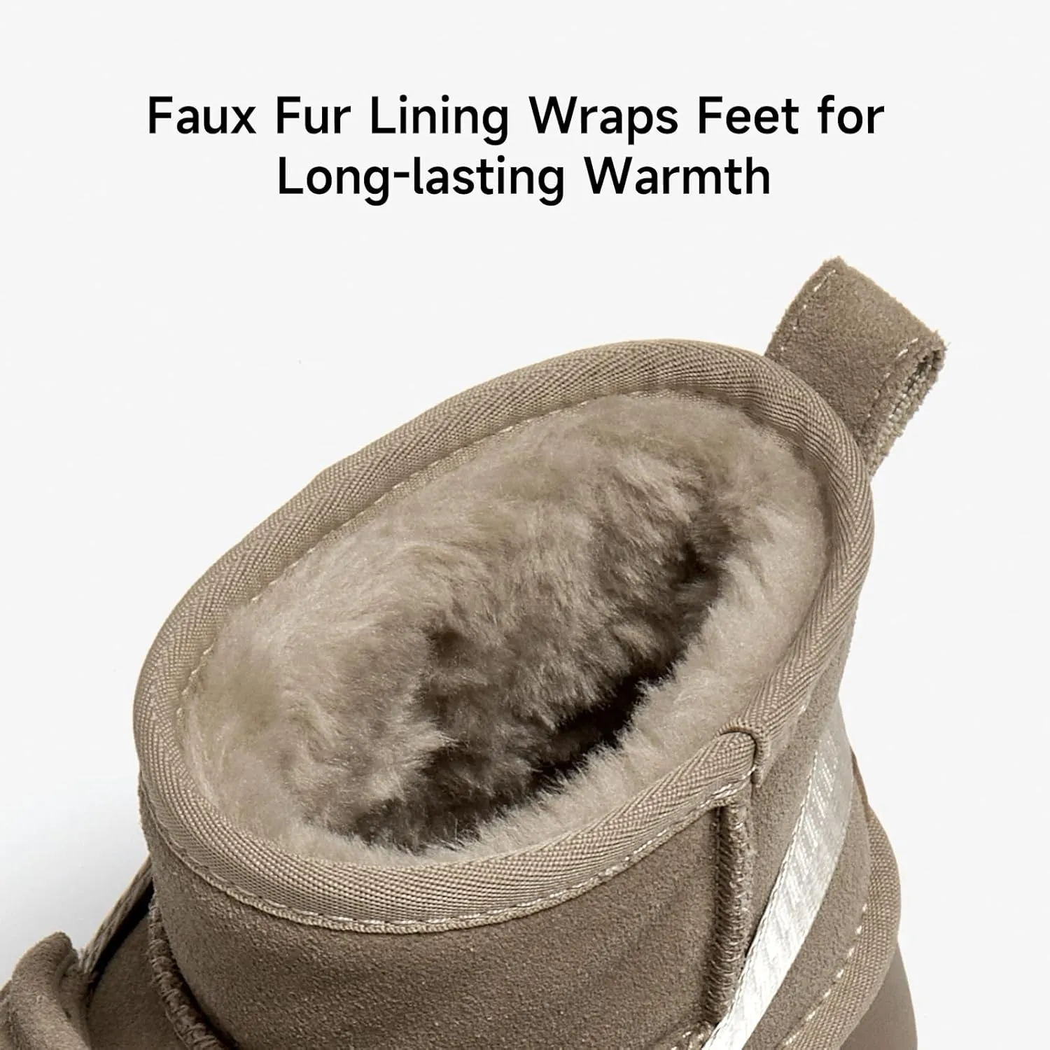 BEAU TODAY Womens Platform Ankle Boots Genuine Leather Mini Boots for Women Comfortable Lightweight Anti-Slip Fur Snow Boots Pull-on Walking Winter Boots
