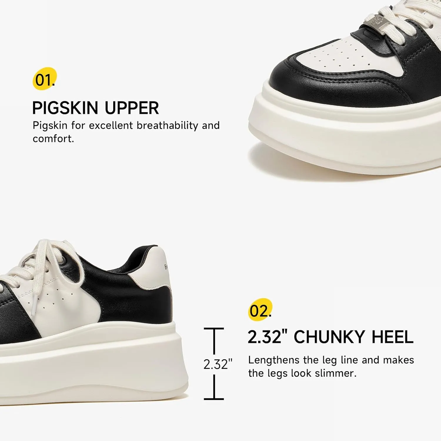 BEAU TODAY Women's Platform Sneakers,Fashion Leather Tennis Shoes for Women,Chunky Lightweight Comfortable Non Slip Lace up Dress Casual Walking Shoes