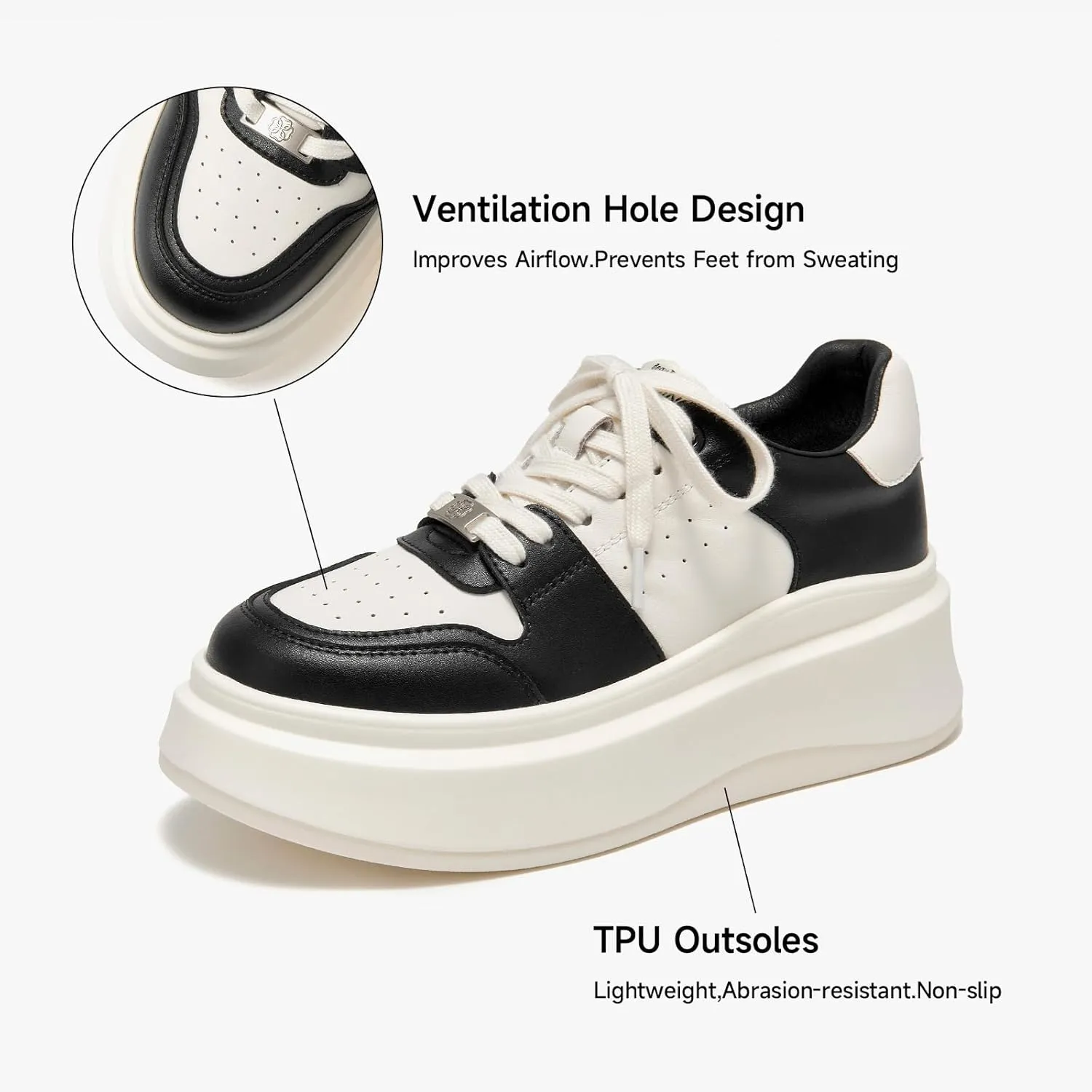 BEAU TODAY Women's Platform Sneakers,Fashion Leather Tennis Shoes for Women,Chunky Lightweight Comfortable Non Slip Lace up Dress Casual Walking Shoes