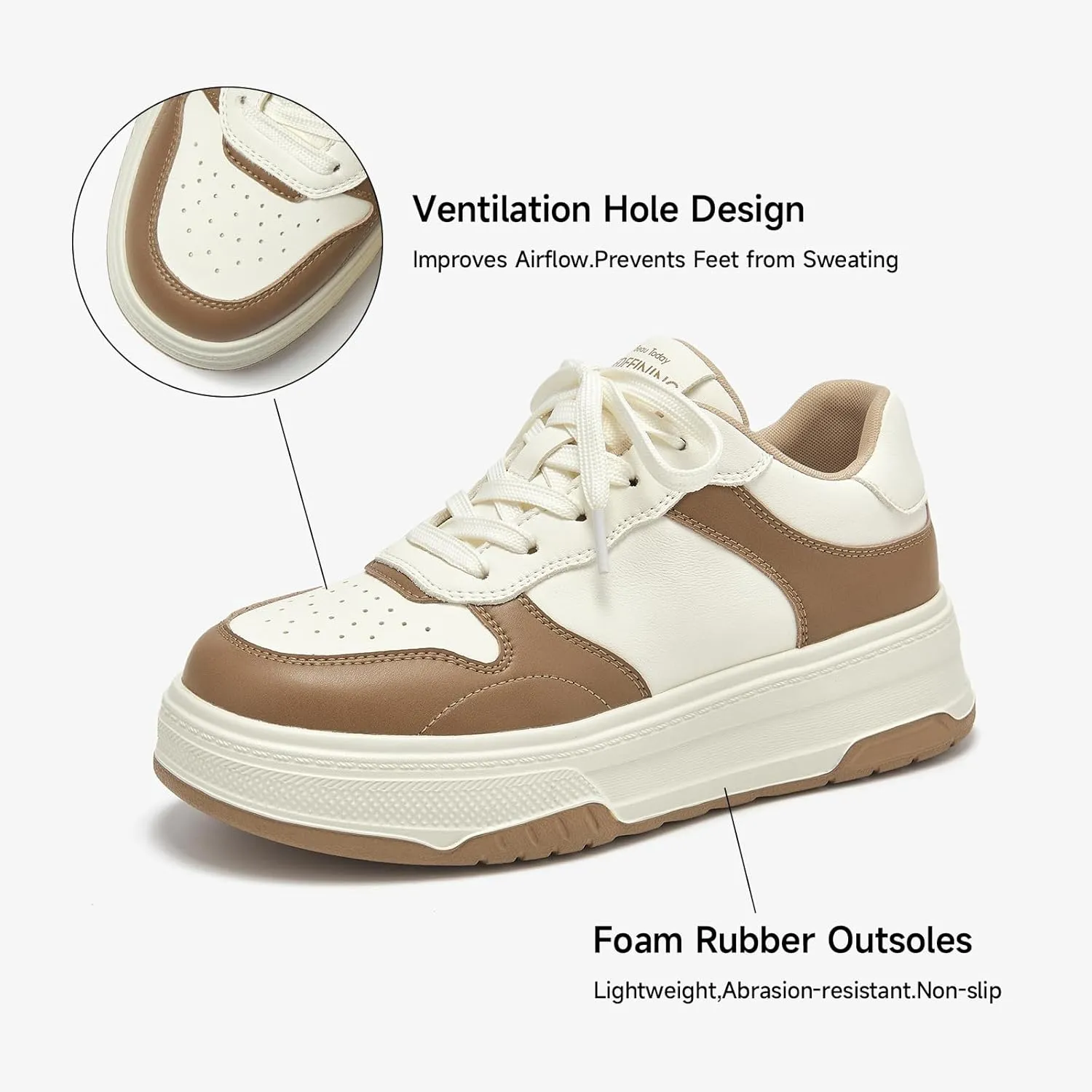 BEAU TODAY Women's Platform Sneakers,Fashion Leather Tennis Shoes for Women,Chunky Lightweight Comfortable Non Slip Lace up Dress Casual Walking Shoes