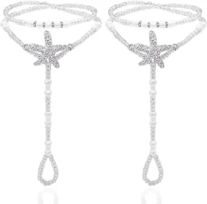 Bellady 2Pcs Pearl Ankle Chain Barefoot Sandals with Starfish Beach Wedding Foot Jewelry