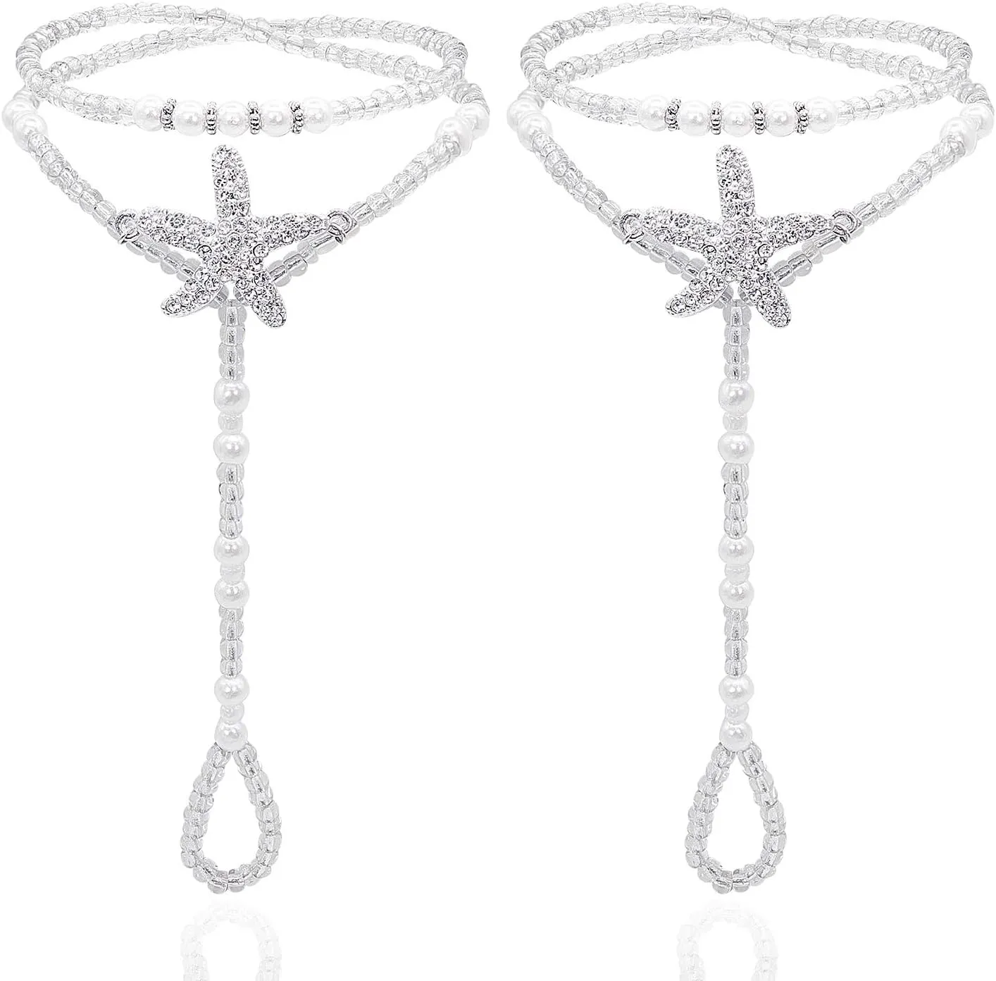 Bellady 2Pcs Pearl Ankle Chain Barefoot Sandals with Starfish Beach Wedding Foot Jewelry