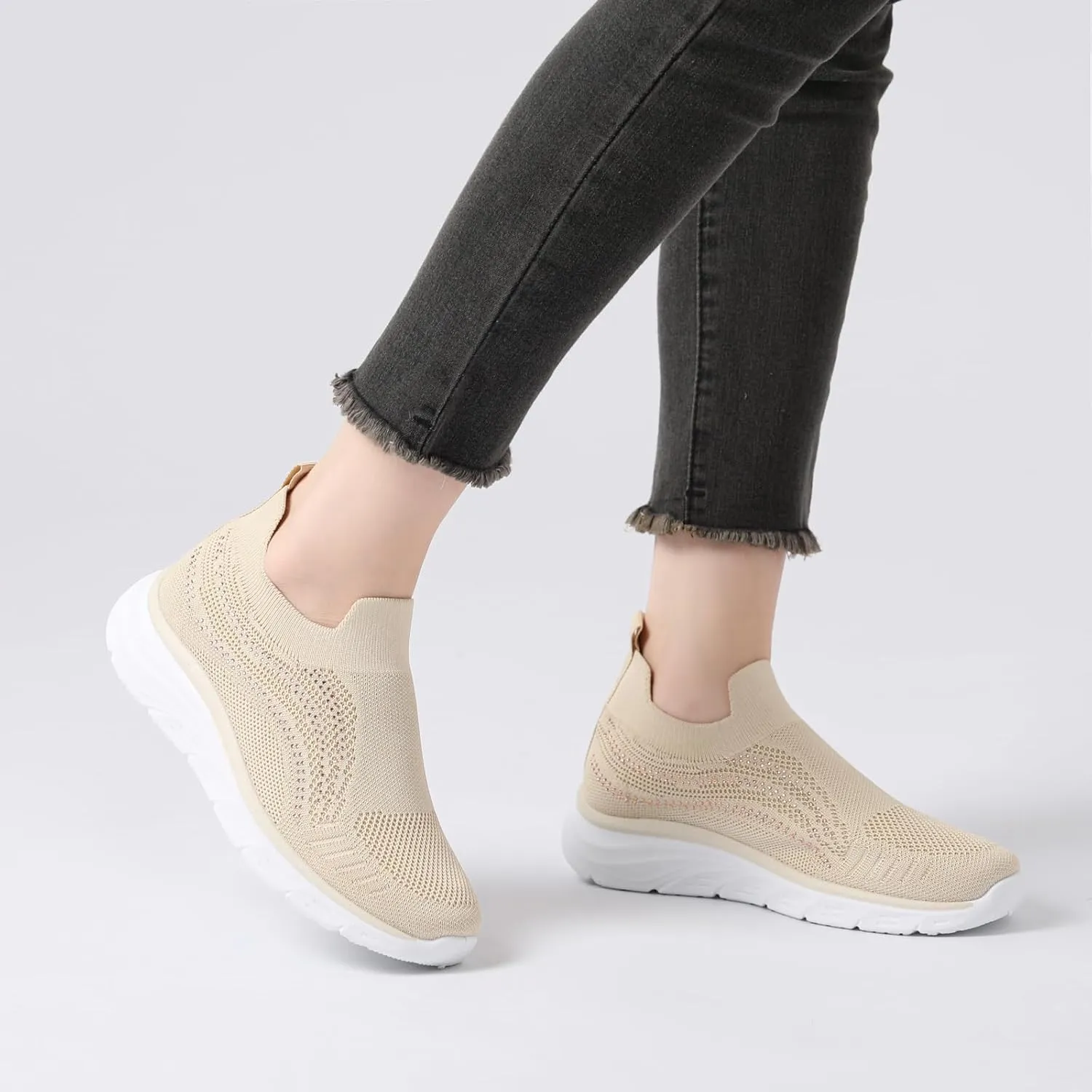 Bernal Women's Walking Shoes Casual Lace Up Lightweight Work Shoes Fashion Breathable Rhinestone Sparkle Sneakers Workout Gym Shoes