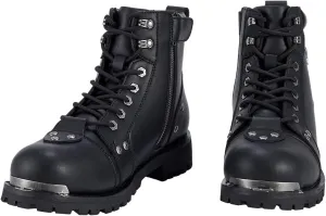 Black Men's Motorcycle Boot For Riding PU Leather Combat Boots For Men Waterproof Biker Boots with Lace-Up Side Zipper