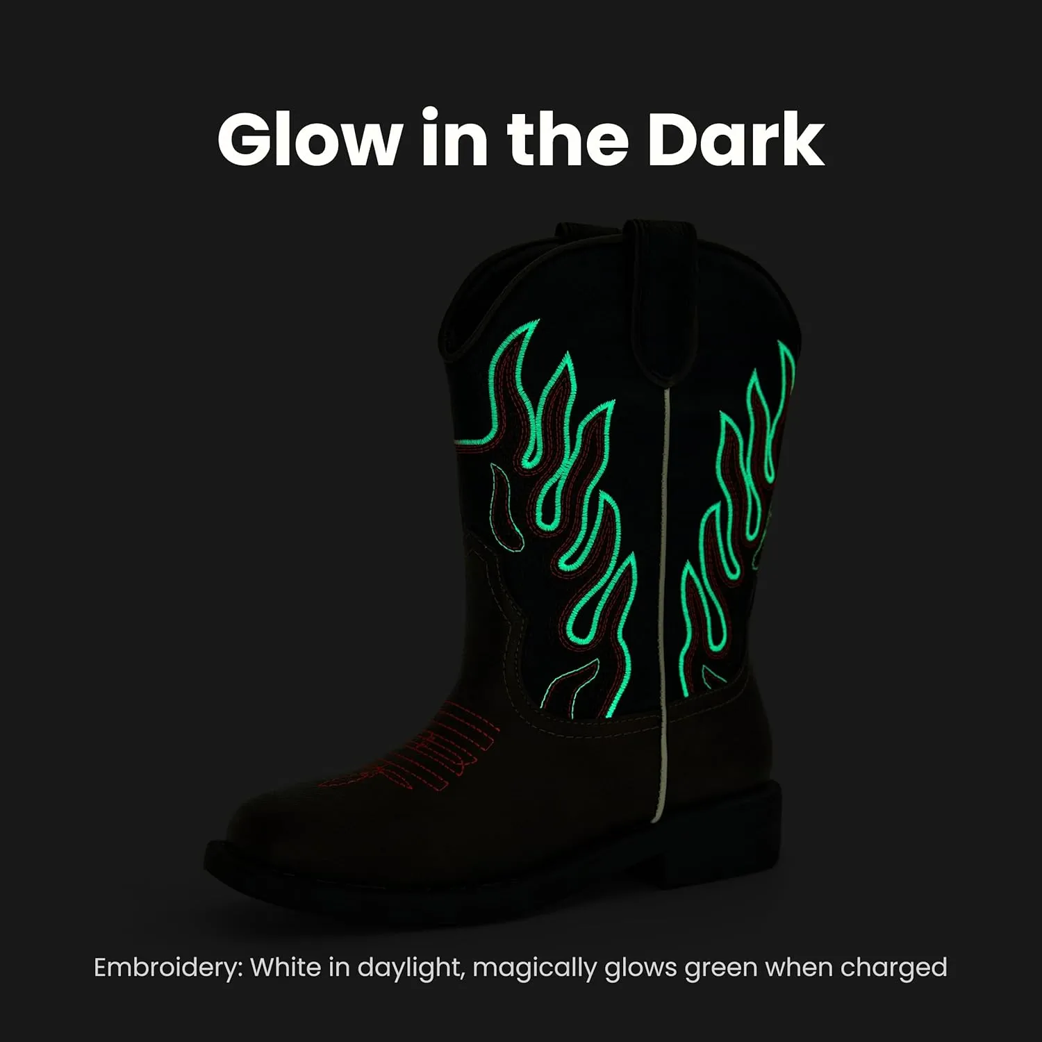 Boys Cowboy Boots Toddler Girls Cowgirl Boots Glow In The Dark Little Big Kid Western Glitter Mid Calf Embroidered Pull On Low Heel All Seasons Unisex-Child Comfortable Party Birthday Dress Up Dance