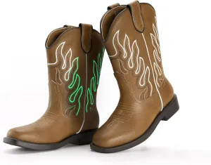 Boys Cowboy Boots Toddler Girls Cowgirl Boots Glow In The Dark Little Big Kid Western Glitter Mid Calf Embroidered Pull On Low Heel All Seasons Unisex-Child Comfortable Party Birthday Dress Up Dance
