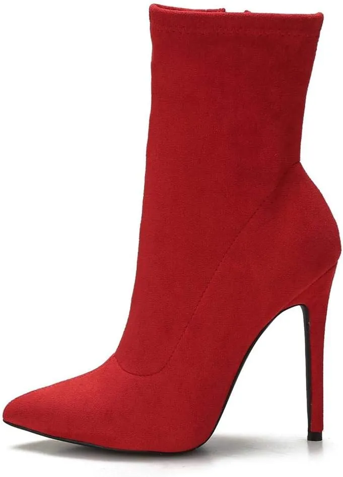 CAMSSOO Women's Ankle Boots Stiletto High Heels Boots Sexy Pointed Toe Side Zipper Sock Boots Comfy Mid Calf Booties
