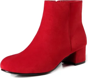 CAMSSOO Women's Fashion Short Gogo Ankle Boots Suede Boots Low Mid Block Heel Boots Side Zipper Booties Shoes