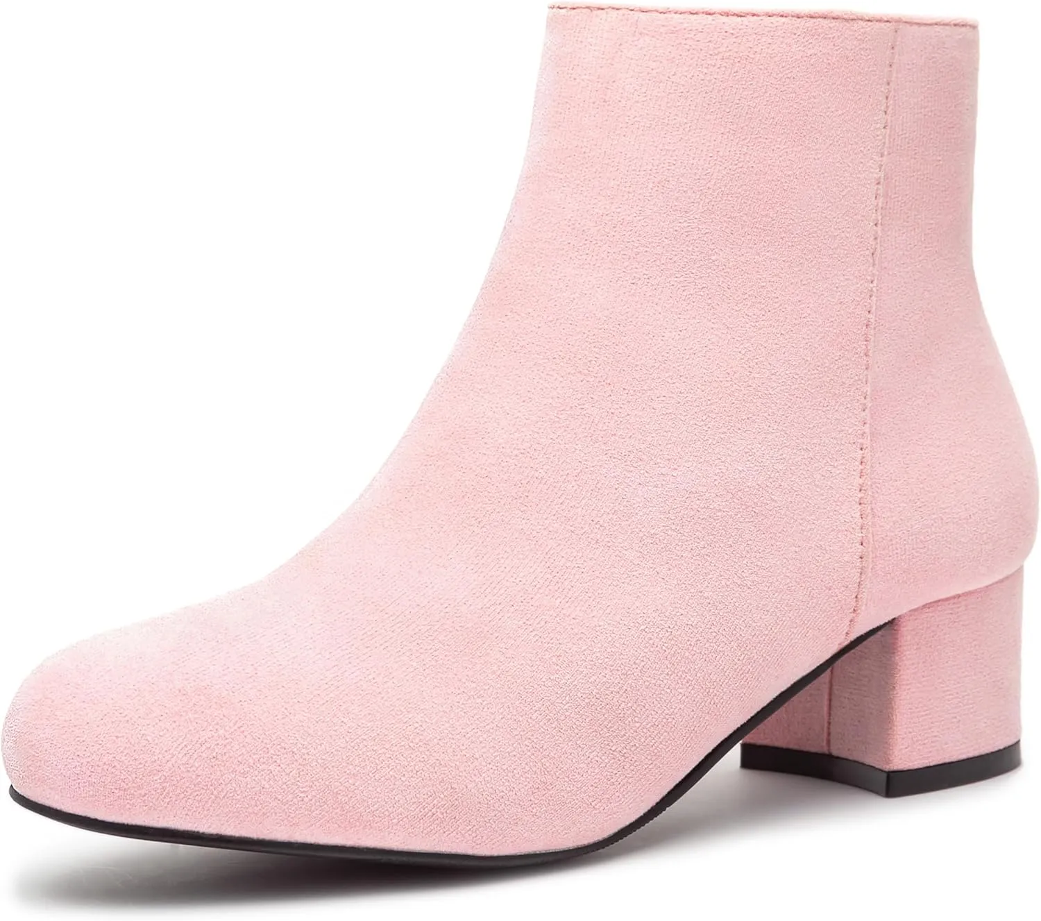 CAMSSOO Women's Fashion Short Gogo Ankle Boots Suede Boots Low Mid Block Heel Boots Side Zipper Booties Shoes