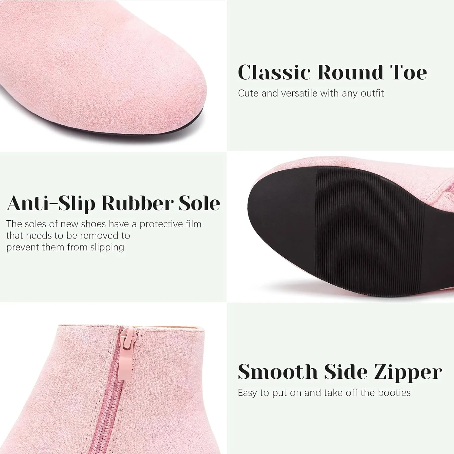 CAMSSOO Women's Fashion Short Gogo Ankle Boots Suede Boots Low Mid Block Heel Boots Side Zipper Booties Shoes