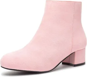 CAMSSOO Women's Fashion Short Gogo Ankle Boots Suede Boots Low Mid Block Heel Boots Side Zipper Booties Shoes
