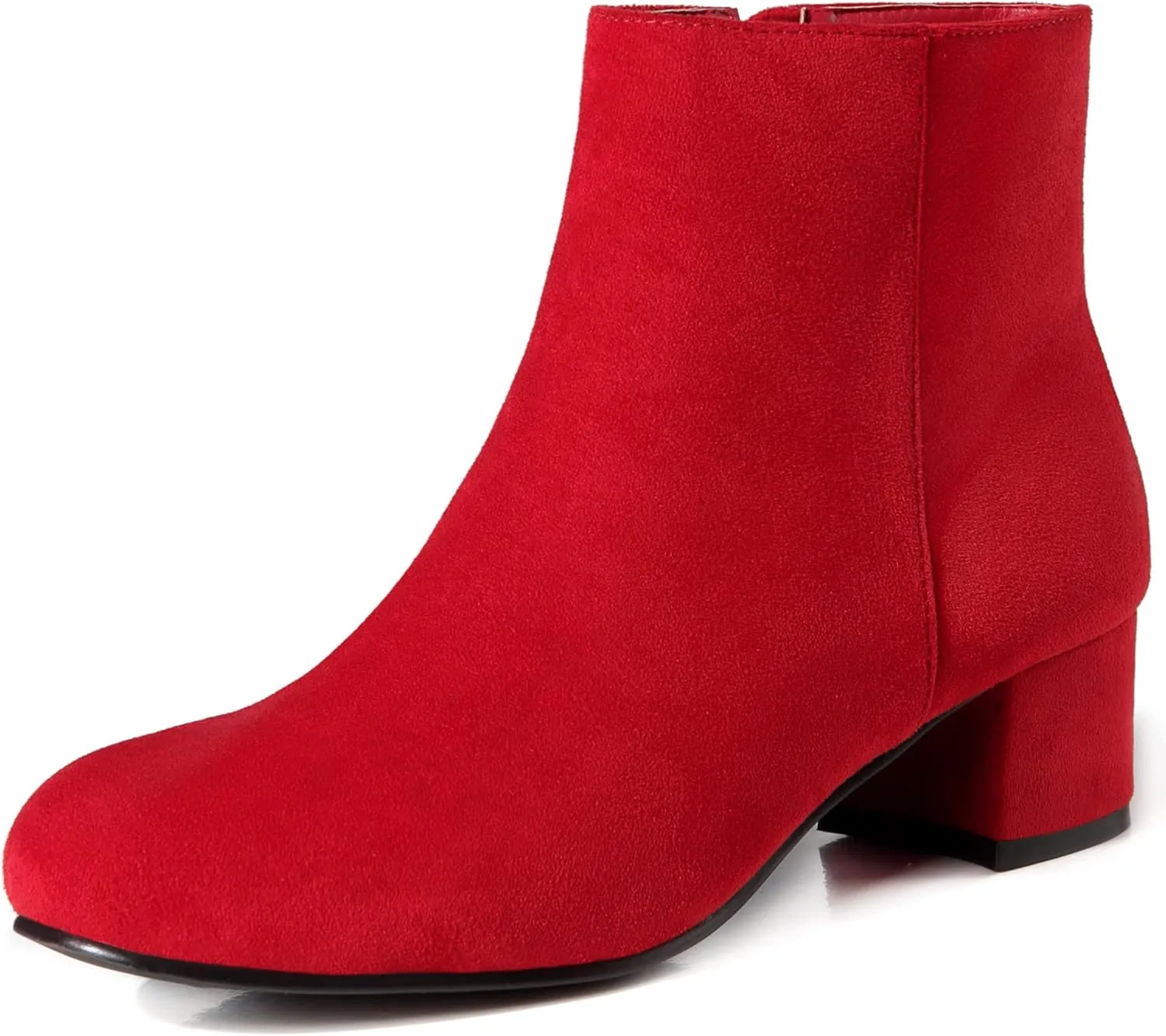 CAMSSOO Women's Fashion Short Gogo Ankle Boots Suede Boots Low Mid Block Heel Boots Side Zipper Booties Shoes