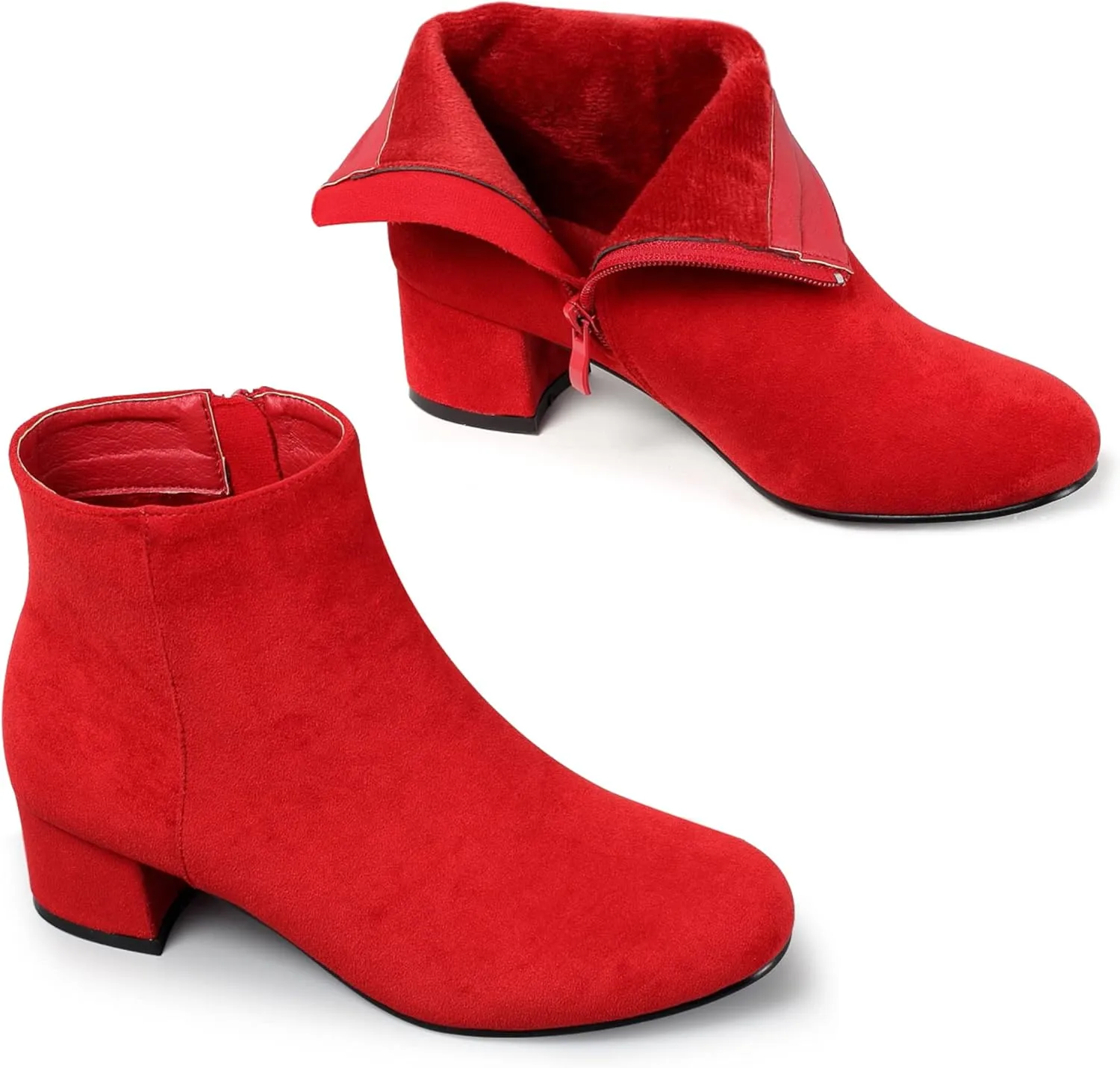 CAMSSOO Women's Fashion Short Gogo Ankle Boots Suede Boots Low Mid Block Heel Boots Side Zipper Booties Shoes