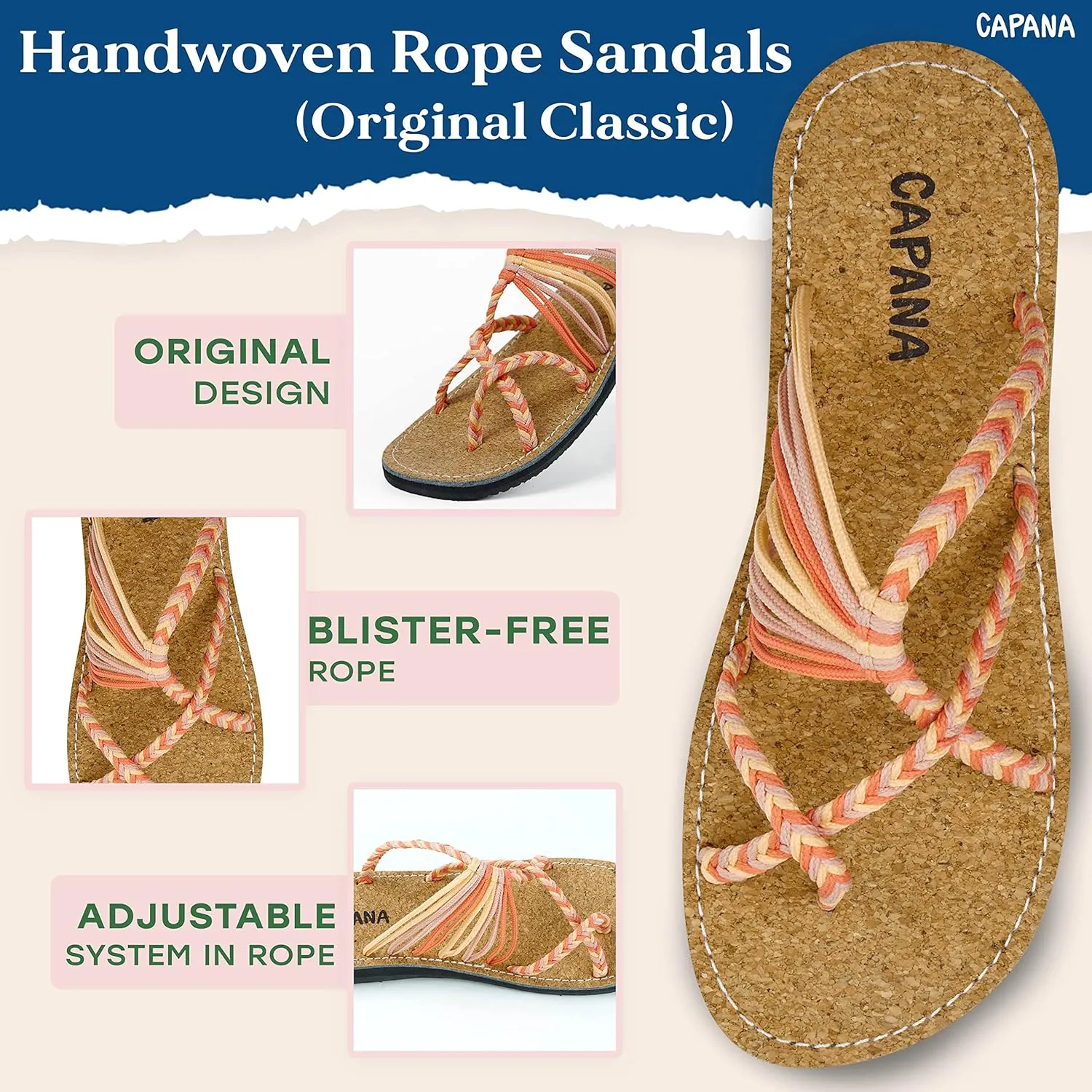 Capana Woven Women's Flat Sandals - Strappy Braided Beach Sandals for Dressy Summer, Rope Bohemian Spring Casual Womens Shoes, Comfy Boho Flats for Teen Girls Oceanbliss