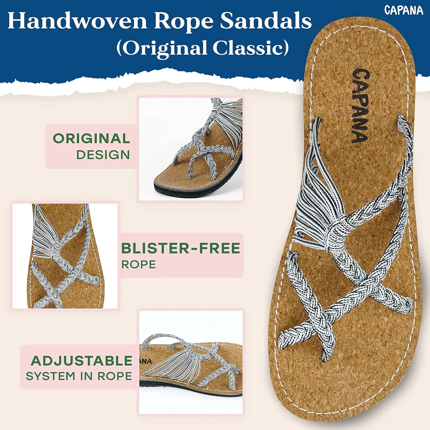 Capana Woven Women's Flat Sandals - Strappy Braided Beach Sandals for Dressy Summer, Rope Bohemian Spring Casual Womens Shoes, Comfy Boho Flats for Teen Girls Oceanbliss