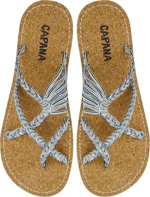 Capana Woven Women's Flat Sandals - Strappy Braided Beach Sandals for Dressy Summer, Rope Bohemian Spring Casual Womens Shoes, Comfy Boho Flats for Teen Girls Oceanbliss