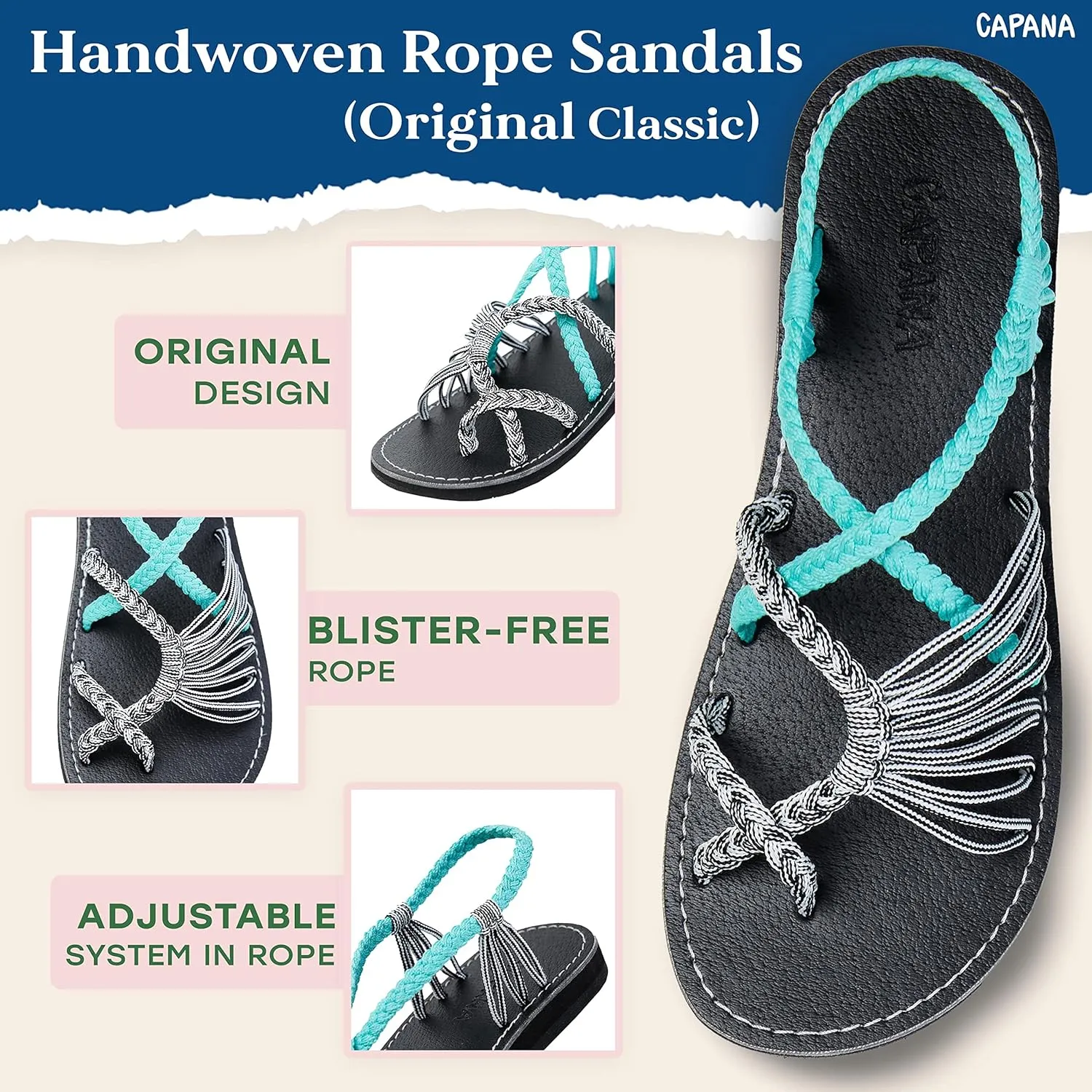 Capana Woven Women's Flat Sandals - Strappy Braided Sandals, Beach Sandals for Women Dressy Summer, Rope Bohemian Sandals, Spring Casual Womens Shoes, Comfy Boho Flats for Teen Girls – Banyan