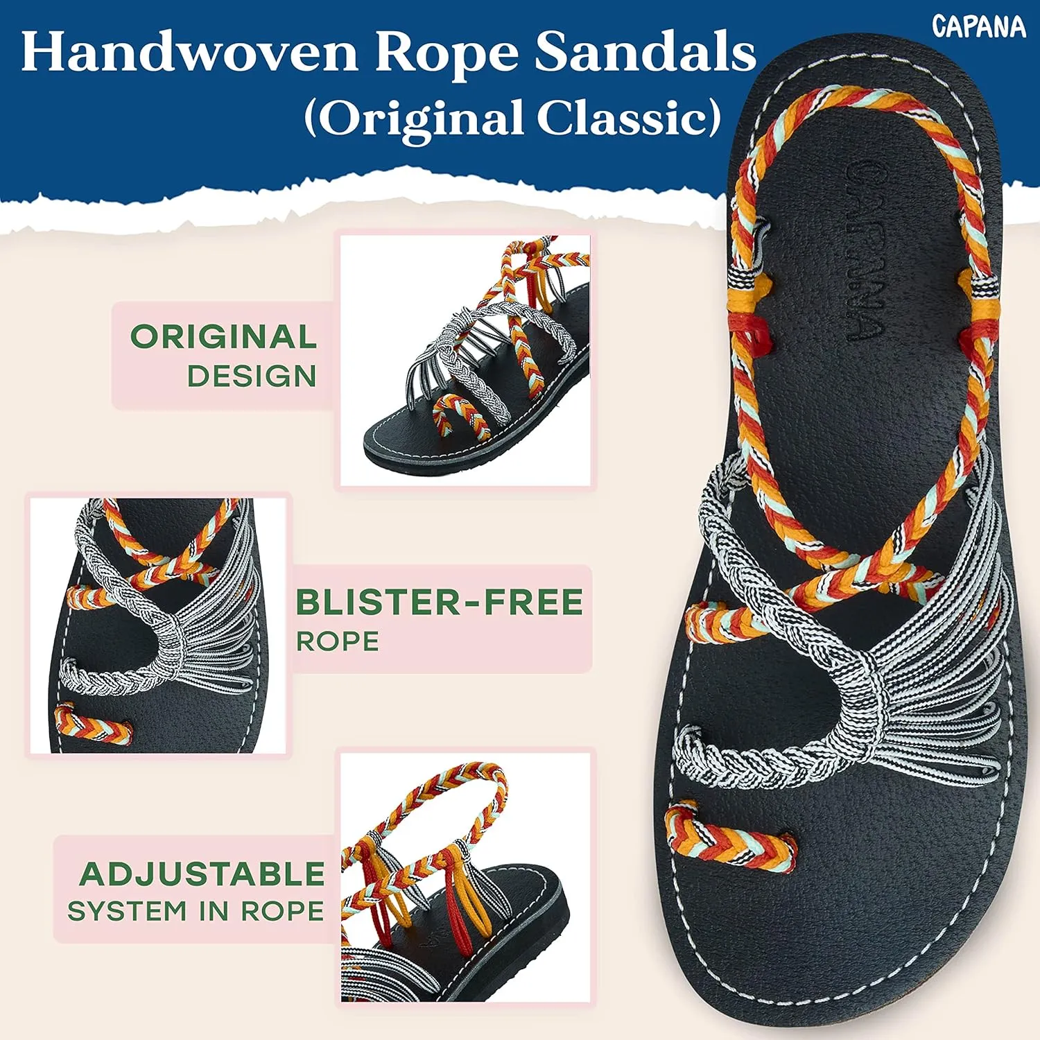 Capana Woven Women's Flat Sandals - Strappy Braided Sandals, Beach Sandals for Women Dressy Summer, Rope Bohemian Sandals, Spring Casual Womens Shoes, Comfy Boho Flats for Teen Girls – Commune