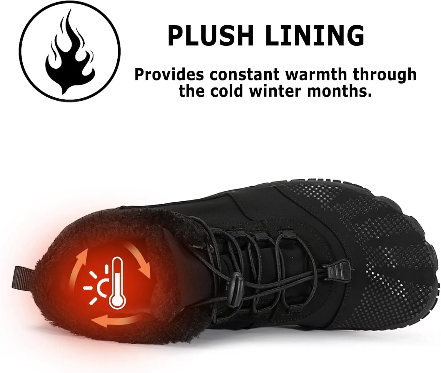 CERYTHRINA Men Women Barefoot Shoes Winter Wide Toe Box Walking Boots Plush Lined Warm Snow Boots Outdoor Anti-Slip Ankle Boots