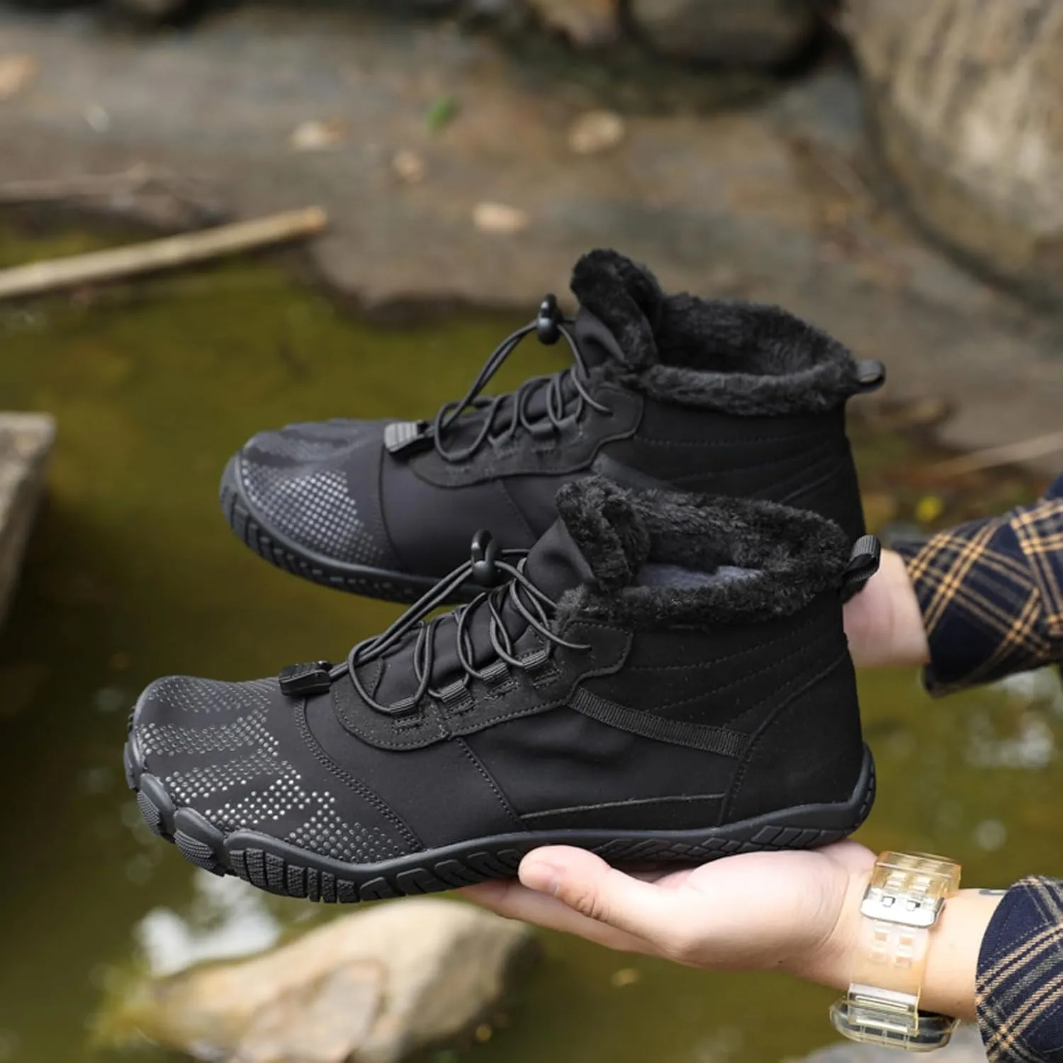 CERYTHRINA Men Women Barefoot Shoes Winter Wide Toe Box Walking Boots Plush Lined Warm Snow Boots Outdoor Anti-Slip Ankle Boots