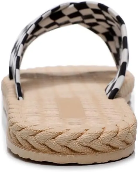 Checkered Slippers for Women Cute Cross Band Espadrilles Lightweight Flat Water Sandals Non-Slip Open Toe Thong Dressy Chunky Casual Walking Sandals Comfort Wear Shoes Bath Shower Summer Vacation