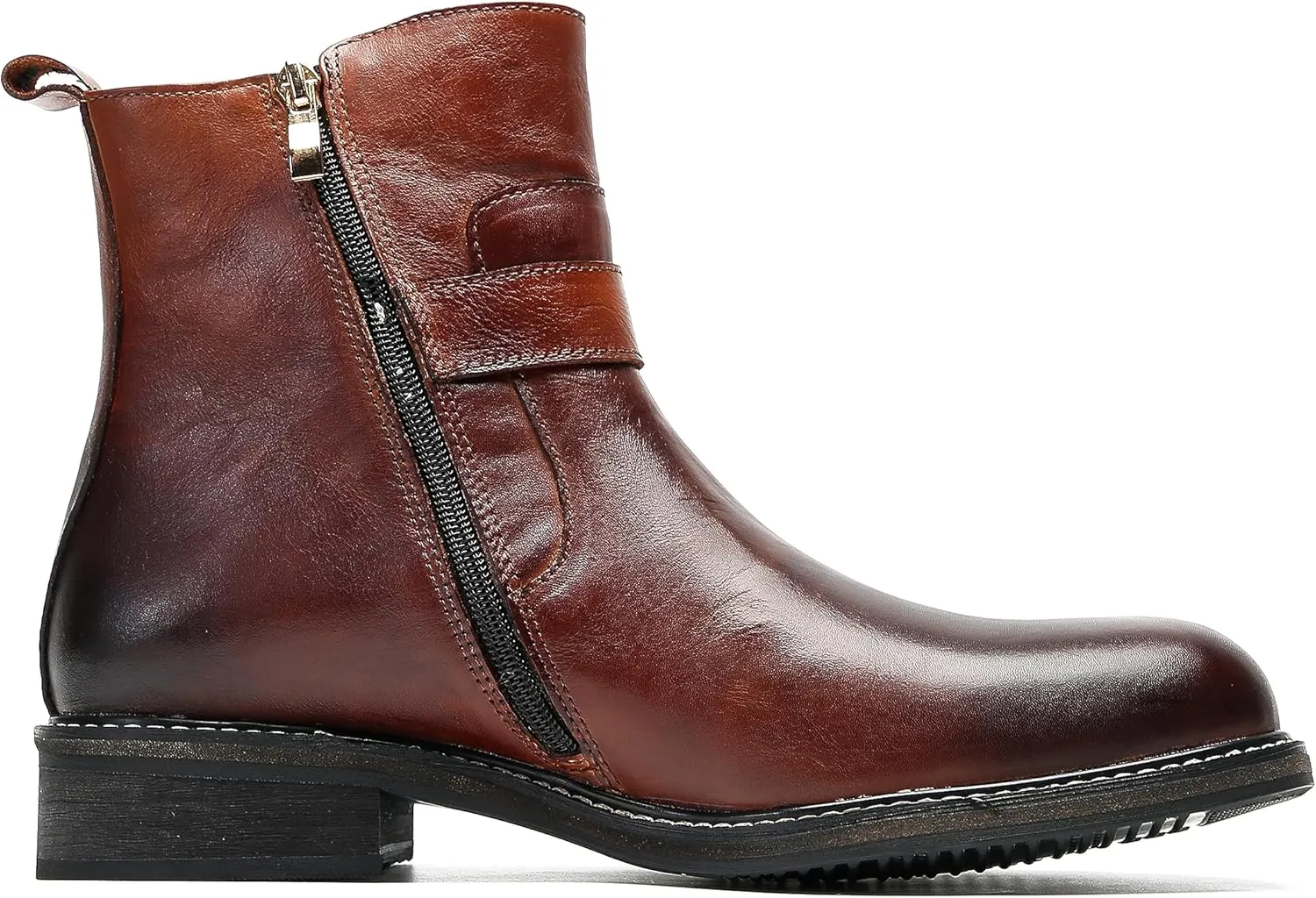 Chelsea Boots Men Dress Casual Cowboys Boots Genuine Leather Belt Buckle Western Boots Fashion Comfort Prom Wedding Tuxedo Party Disco Singer Mid Top Boot for Men