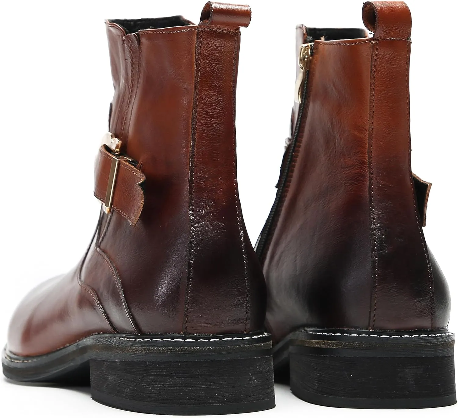 Chelsea Boots Men Dress Casual Cowboys Boots Genuine Leather Belt Buckle Western Boots Fashion Comfort Prom Wedding Tuxedo Party Disco Singer Mid Top Boot for Men