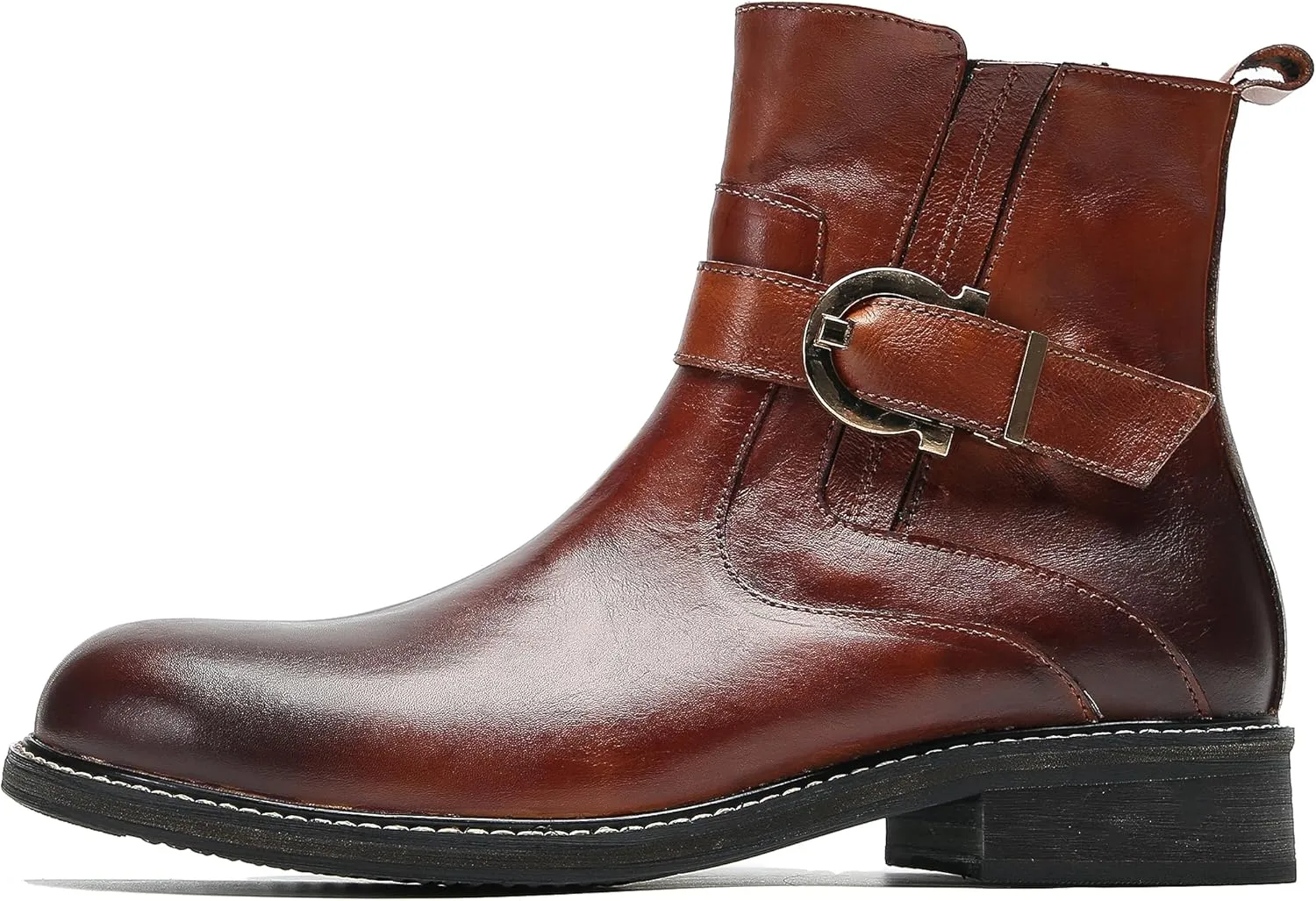 Chelsea Boots Men Dress Casual Cowboys Boots Genuine Leather Belt Buckle Western Boots Fashion Comfort Prom Wedding Tuxedo Party Disco Singer Mid Top Boot for Men