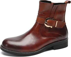 Chelsea Boots Men Dress Casual Cowboys Boots Genuine Leather Belt Buckle Western Boots Fashion Comfort Prom Wedding Tuxedo Party Disco Singer Mid Top Boot for Men