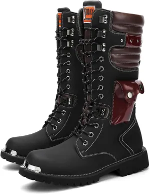 CHUUMEE Men's Wear Resistant Cycling Motorcycle Boots Side Zipper Waterproof Biker Riding Punk Rock Metal Toe Cowboy Western Tactical Army Boot