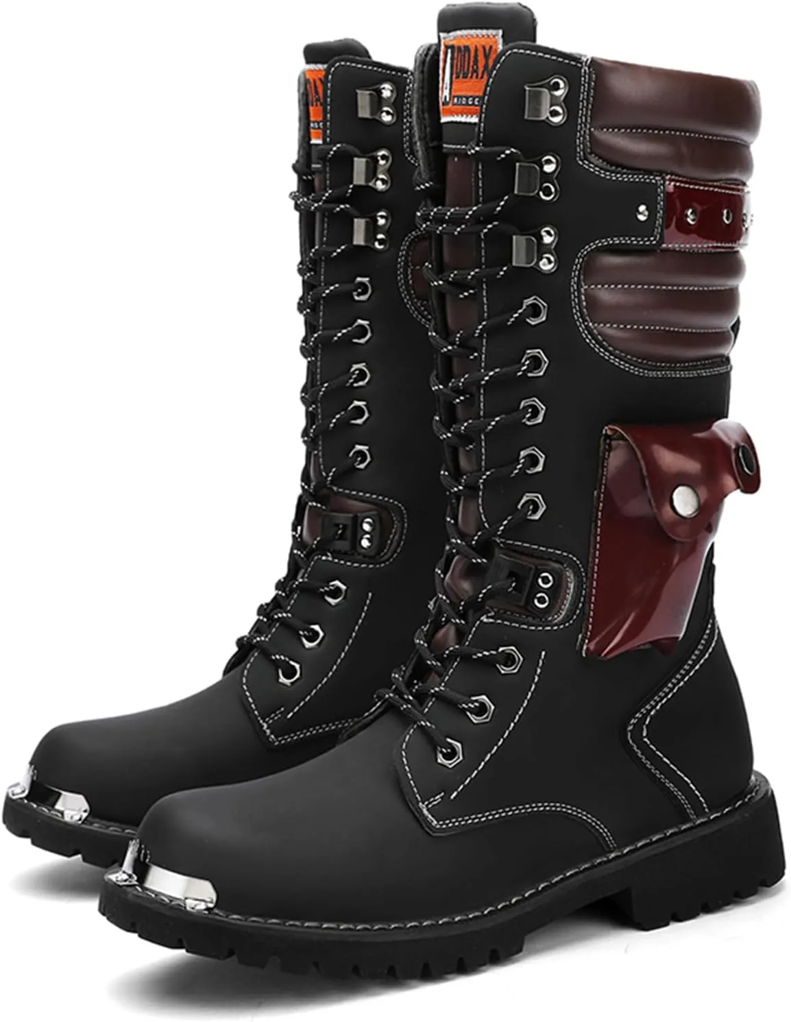 CHUUMEE Men's Wear Resistant Cycling Motorcycle Boots Side Zipper Waterproof Biker Riding Punk Rock Metal Toe Cowboy Western Tactical Army Boot