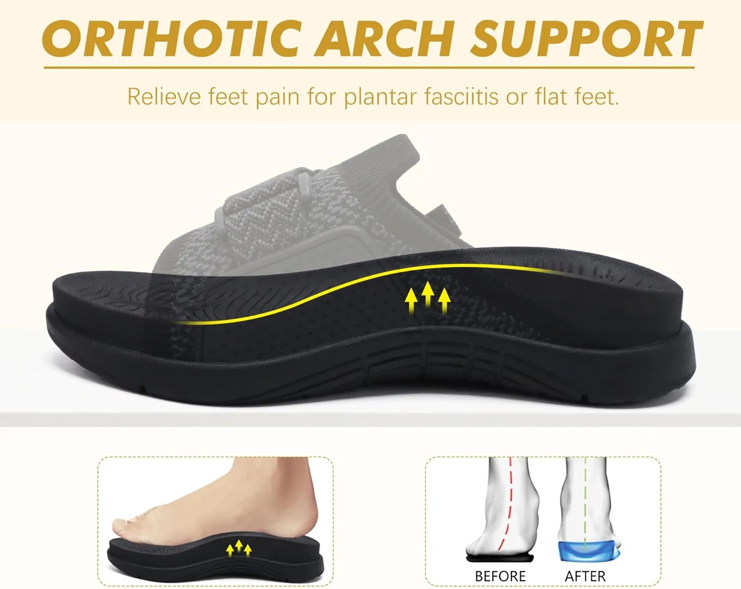 COFACE Women’s Orthotic Sandals Comfortable Plantar Fasciitis Arch Support Sandal Slippers Ladies Fashion Fabric Kint Slides Sandals with Lightweight Athletic Soft Cushion Footbed (US Size 5-11)
