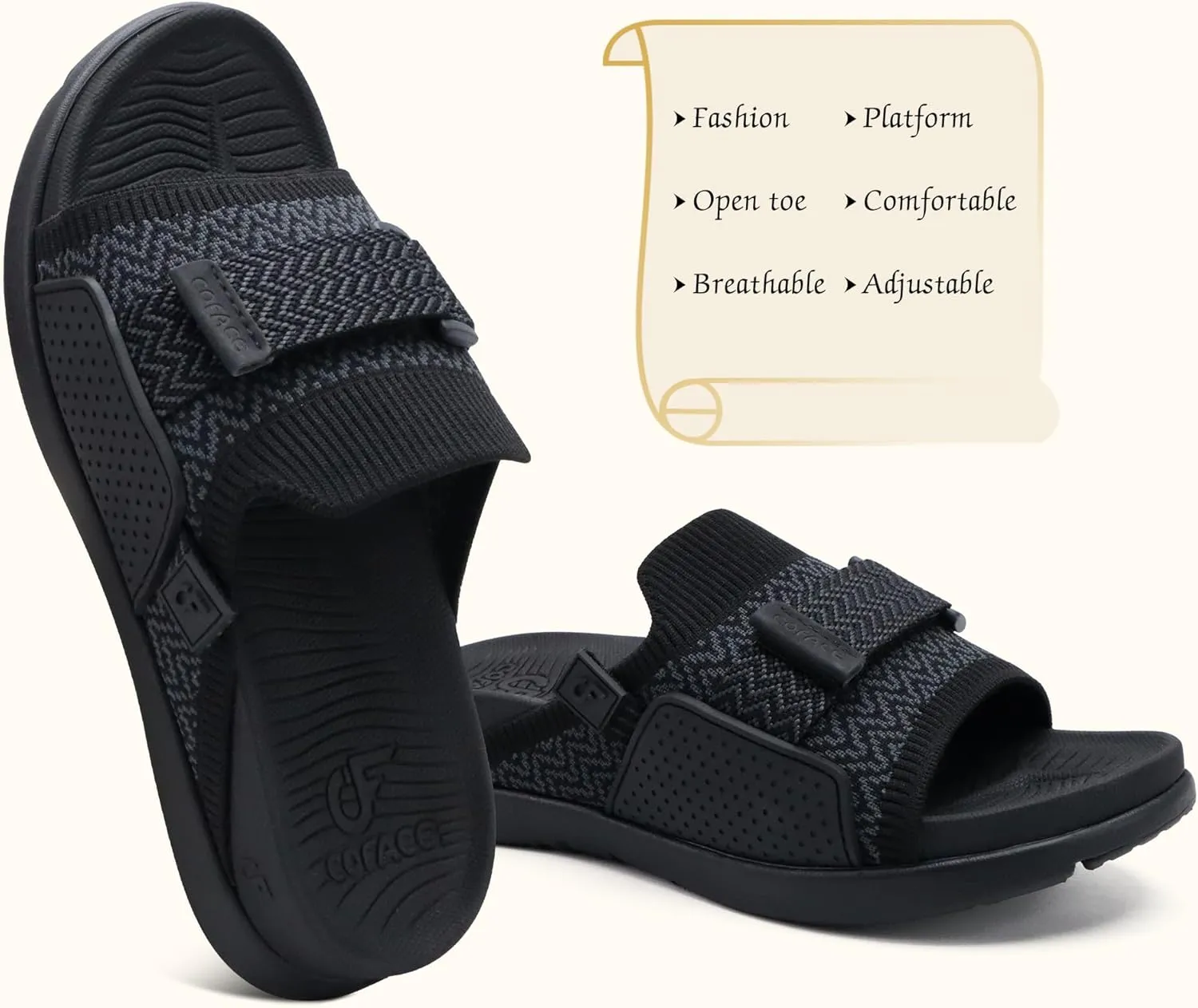 COFACE Women’s Orthotic Sandals Comfortable Plantar Fasciitis Arch Support Sandal Slippers Ladies Fashion Fabric Kint Slides Sandals with Lightweight Athletic Soft Cushion Footbed (US Size 5-11)