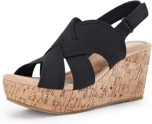 Coutgo Wedge Sandals for Womens Platform Open Toe Heels Cork Summer Dress Shoes