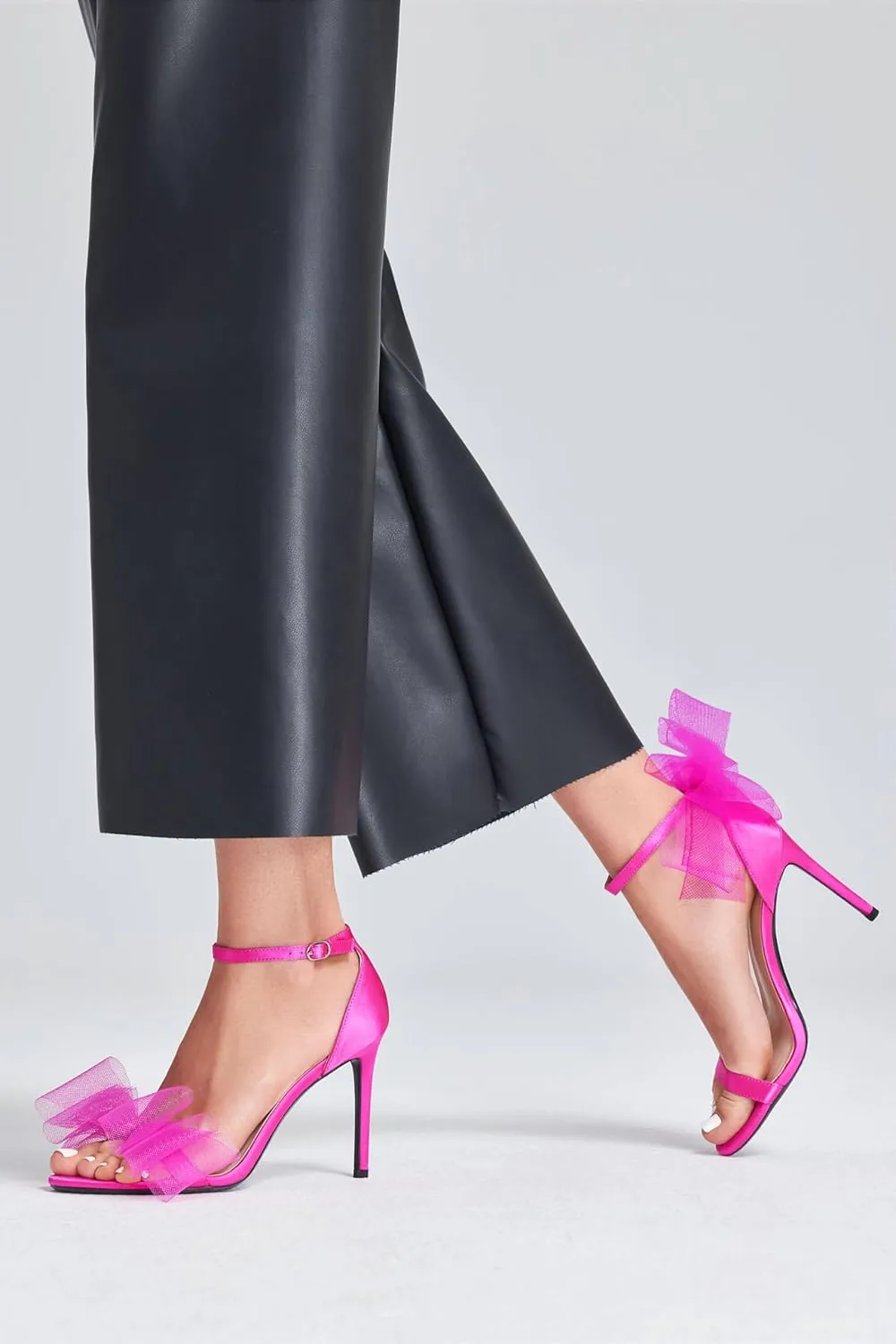 Coutgo Women's Bow Heels Open Toe Stiletto Heels One Strap Party Summer High Heeled Sandals Asymmetric Non-Removable Bow Knot