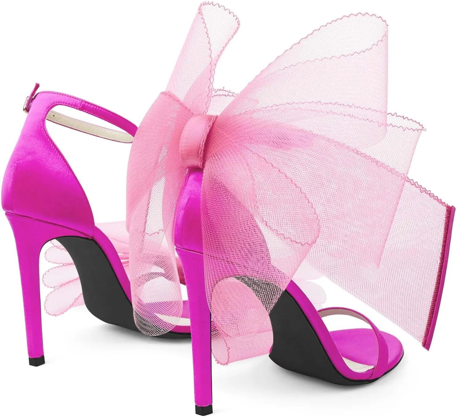 Coutgo Women's Bow Heels Open Toe Stiletto Heels One Strap Party Summer High Heeled Sandals Asymmetric Non-Removable Bow Knot