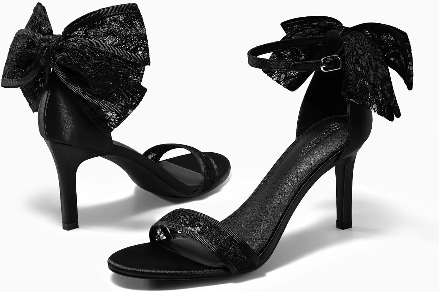 Coutgo Womens High Heels Sandals Lace Bow Tie Back Open Toe Ankle Strap Sexy Stiletto Wedding Party Dress Shoes