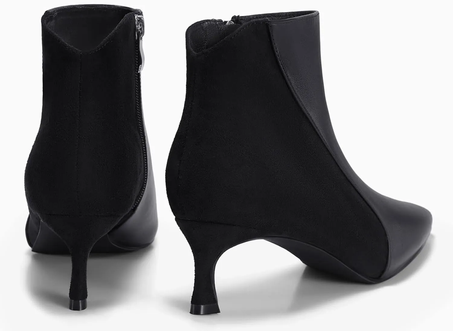 Coutgo Womens Kitten Heel Ankle Boots Pointed Toe Side Zipper Fall Winter Booties Shoes