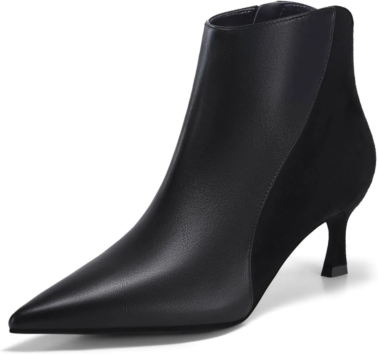 Coutgo Womens Kitten Heel Ankle Boots Pointed Toe Side Zipper Fall Winter Booties Shoes