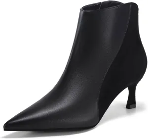 Coutgo Womens Kitten Heel Ankle Boots Pointed Toe Side Zipper Fall Winter Booties Shoes