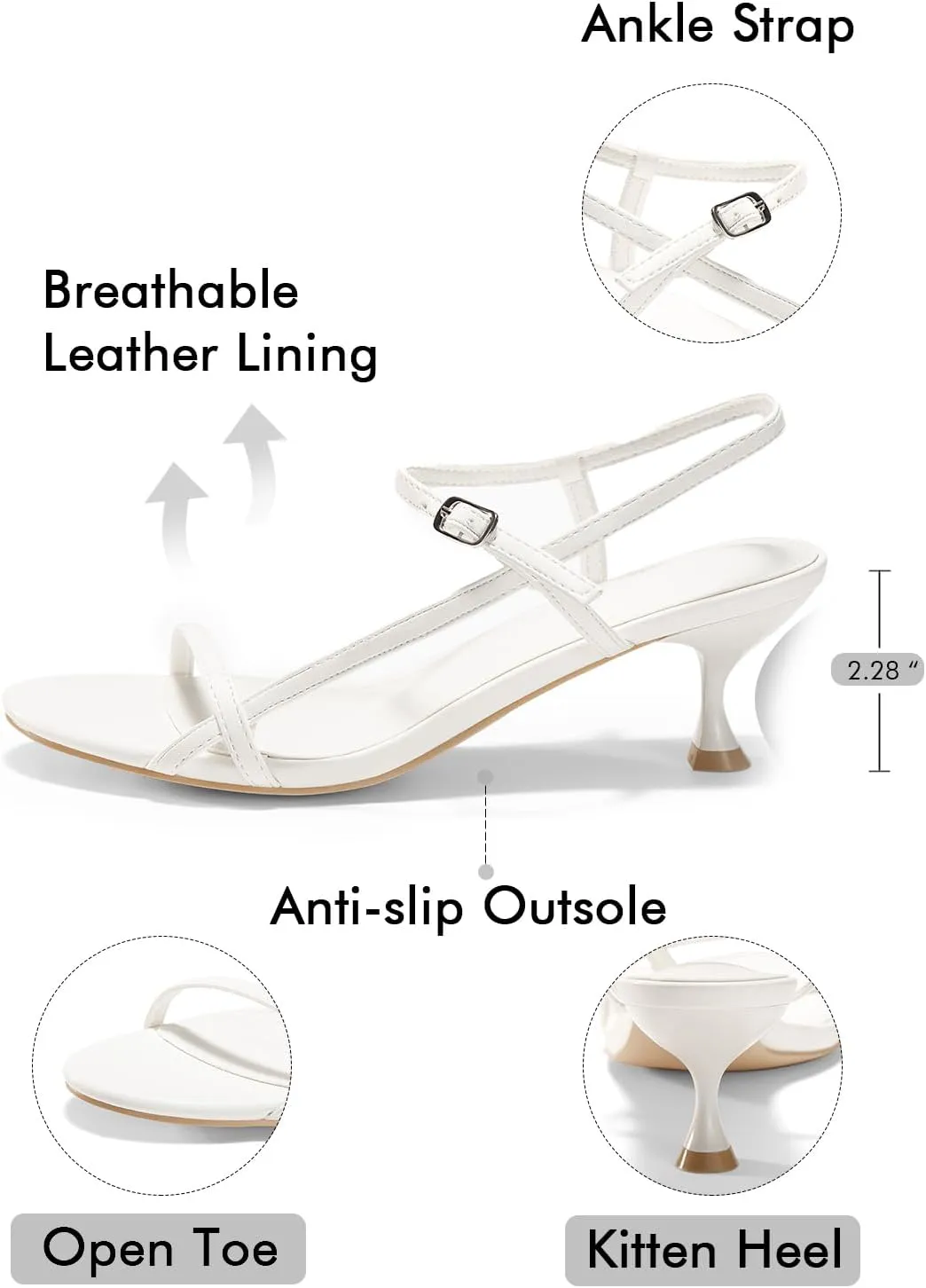 Coutgo Womens Strappy Heeled Sandals Kitten Low Heel Open Toe Ankle Strap Party Wedding Dress Shoes