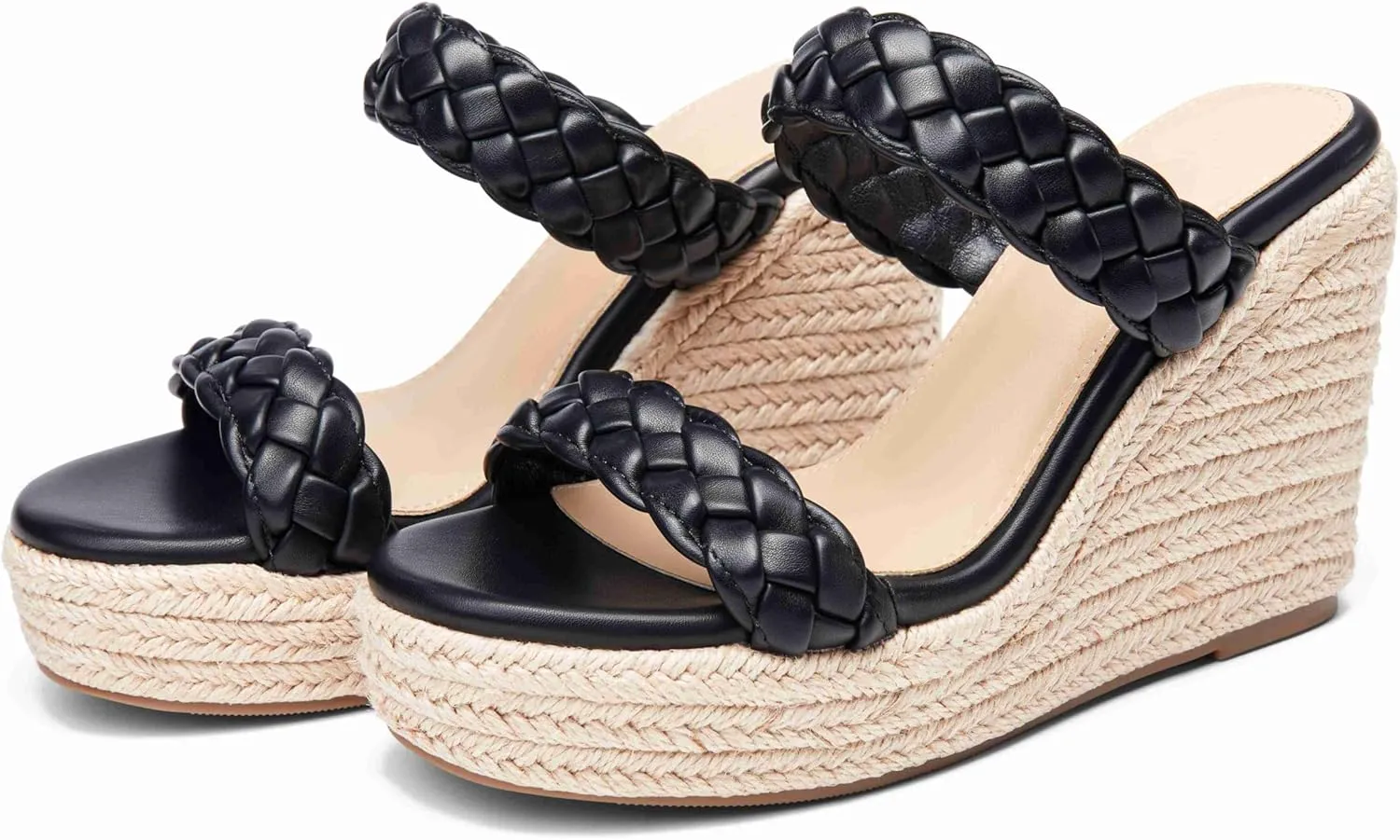 Coutgo Womens Wedge Platform Sandals Espadrilles Two Strap Woven Slip On Summer Cute Slide Sandals