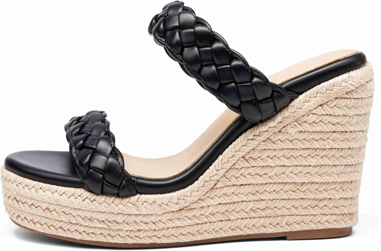Coutgo Womens Wedge Platform Sandals Espadrilles Two Strap Woven Slip On Summer Cute Slide Sandals