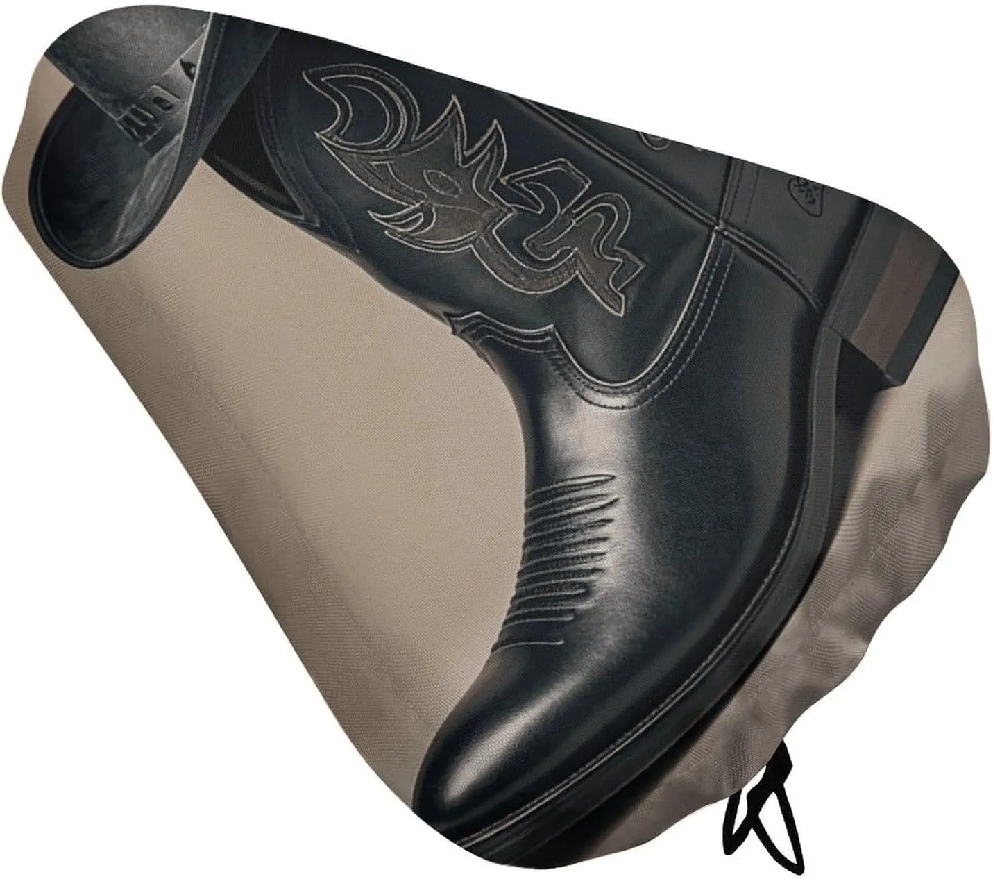 Cowboy Black Hat Western Boots Bike Seat Cover 14.5 ×10.6 Inches Waterproof with Drawstring Dustproof Sunproof Bike Seat Cover Washable Suitable Cushion Saddle Cover for Exercise/Mountain Road Cycling